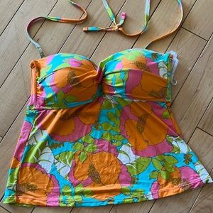 NWT Trina Turk Playa De Flor Twist Bandeau Tankini Top and High Waisted Bottom